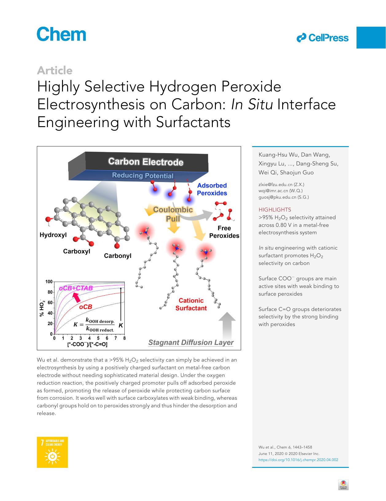 Highly Selective Hydrogen Peroxide Electrosynthesis on Carbon: In Situ Interface Engineering with Surfactants by unknow