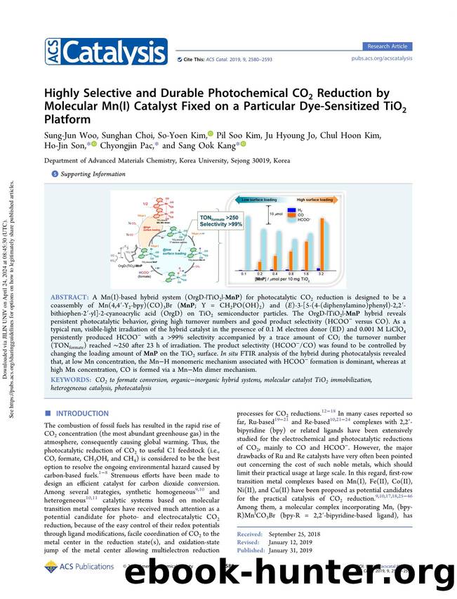 Highly Selective and Durable Photochemical CO2 Reduction by Molecular Mn(I) Catalyst Fixed on a Particular Dye-Sensitized TiO2 Platform by unknow