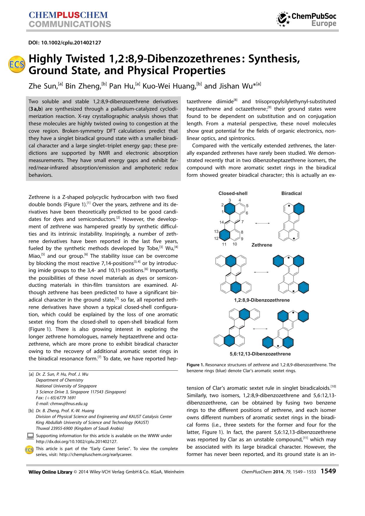 Highly Twisted 1,2:8,9Dibenzozethrenes: Synthesis, Ground State, and Physical Properties by Unknown