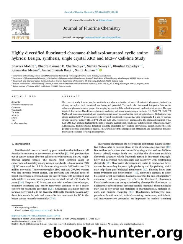 Highly diversified fluorinated chromane-thiadiazol-saturated cyclic amine hybrids: Design, synthesis, single crystal XRD and MCF-7 Cell-line Study by unknow