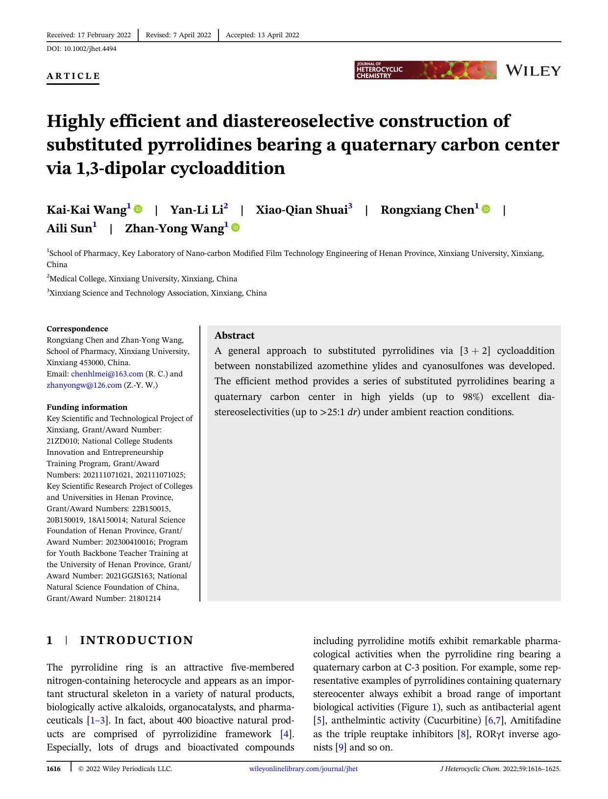 Highly efficient and diastereoselective construction of substituted pyrrolidines bearing a quaternary carbon center via 1,3-dipolar cycloaddition by Unknown
