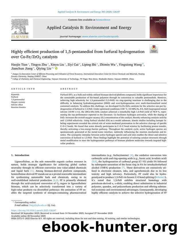 Highly efficient production of 1,5-pentanediol from furfural hydrogenation over Co-FeZrO2 catalysts by unknow