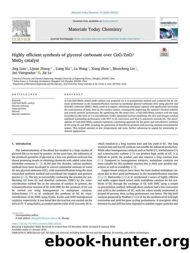 Highly efficient synthesis of glycerol carbonate over CuOZnOMnO2 catalyst by unknow