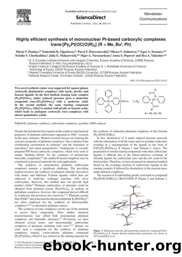 Highly efficient synthesis of mononuclear Pt-based carboxylic complexes trans-[Py2Pt(OC(O)R)2] (R = Me, But, Ph) by unknow