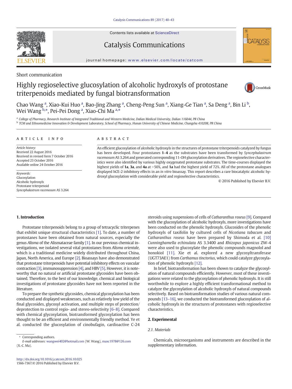 Highly regioselective glucosylation of alcoholic hydroxyls of protostane triterpenoids mediated by fungal biotransformation by unknow