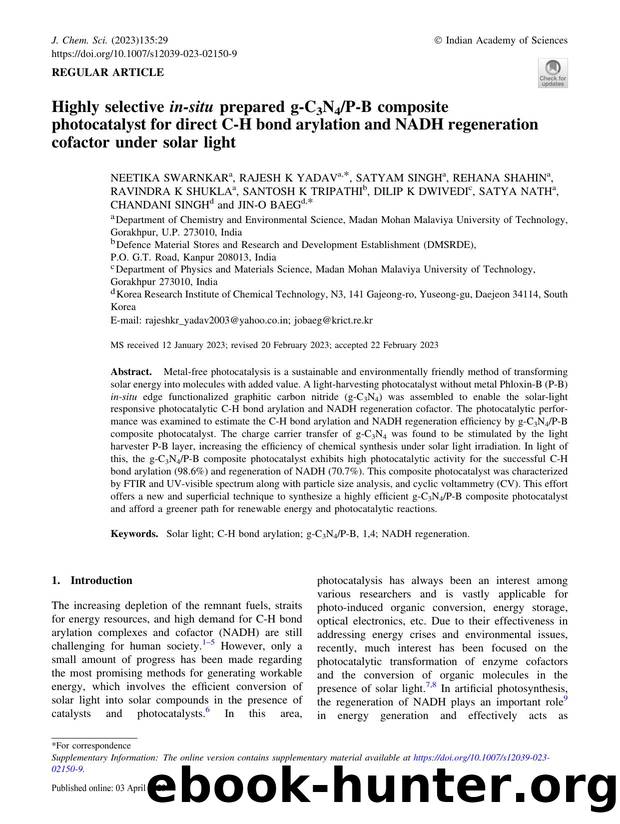 Highly selective in-situ prepared g-C3N4P-B composite photocatalyst for direct C-H bond arylation and NADH regeneration cofactor under solar light by unknow