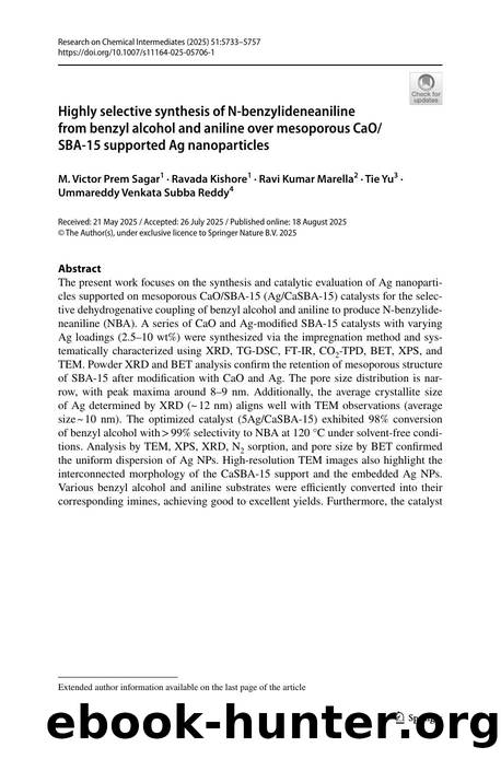 Highly selective synthesis of N-benzylideneaniline from benzyl alcohol and aniline over mesoporous CaOSBA-15 supported Ag nanoparticles by unknow