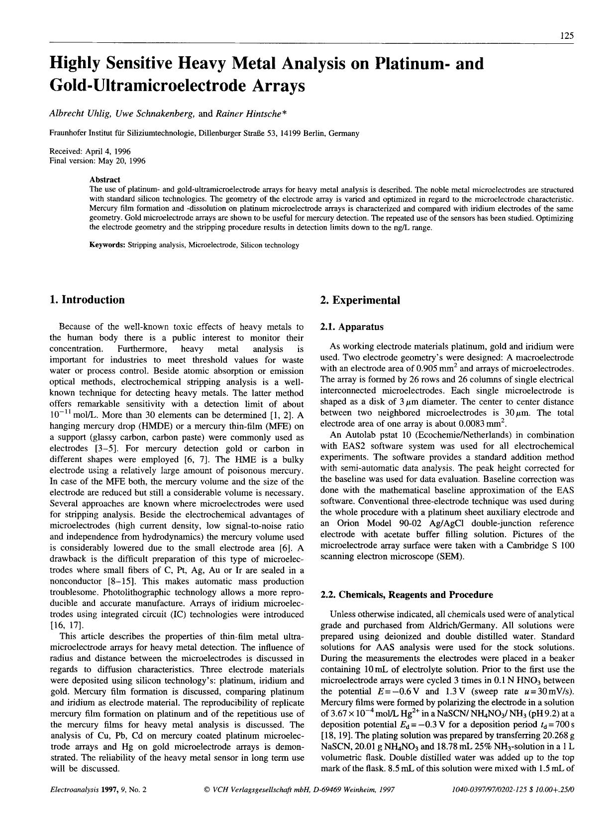 Highly sensitive heavy metal analysis on platinum- and gold-ultramicroelectrode arrays by Unknown