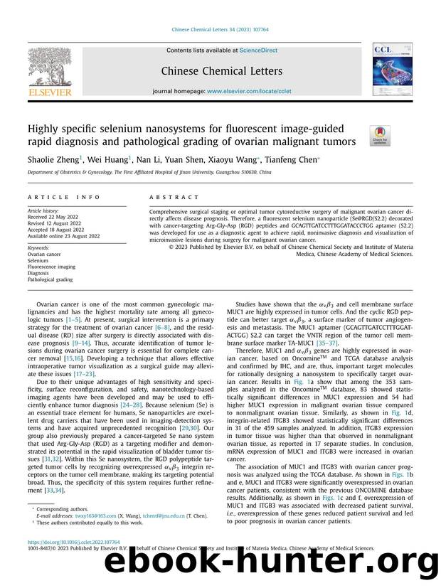 Highly specific selenium nanosystems for fluorescent image-guided rapid diagnosis and pathological grading of ovarian malignant tumors by Shaolie Zheng & Wei Huang & Nan Li & Yuan Shen & Xiaoyu Wang & Tianfeng Chen