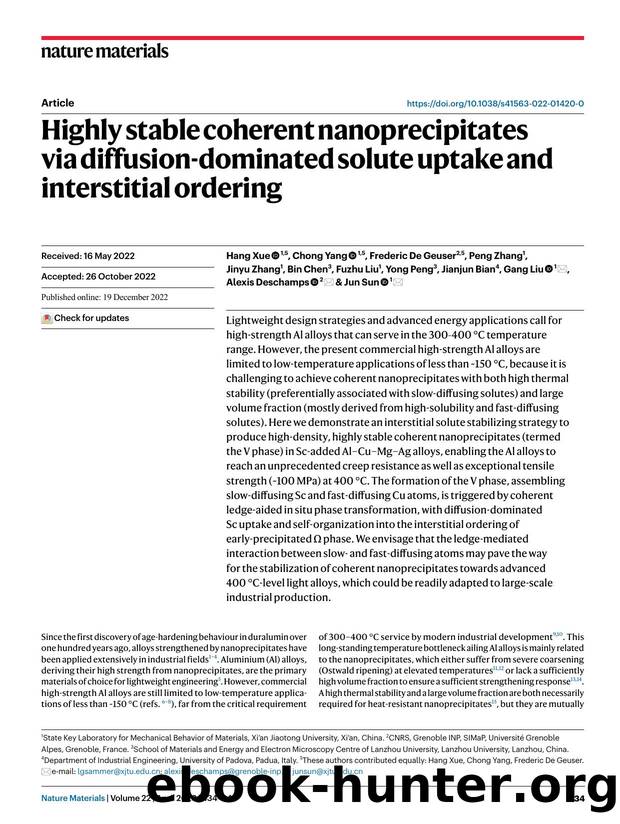 Highly stable coherent nanoprecipitates via diffusion-dominated solute uptake and interstitial ordering by unknow