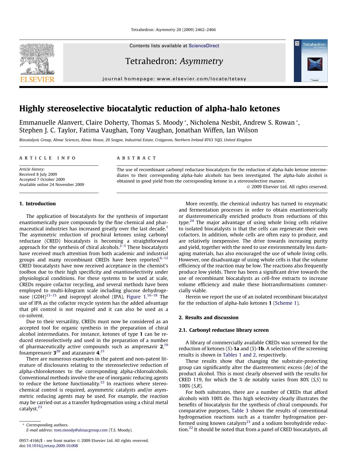 Highly stereoselective biocatalytic reduction of alpha-halo ketones by unknow