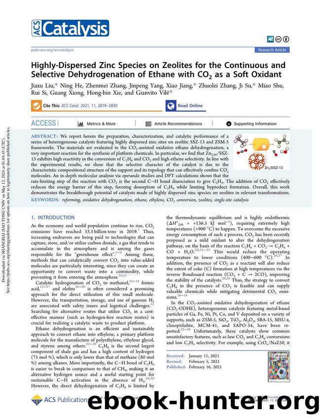 Highly-Dispersed Zinc Species on Zeolites for the Continuous and Selective Dehydrogenation of Ethane with CO2 as a Soft Oxidant by unknow