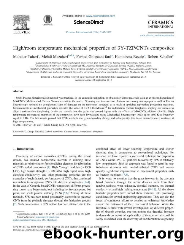 Highroom temperature mechanical properties of 3Y-TZPCNTs composites by Mahdiar Taheri & Mehdi Mazaheri & Farhad Golestani-fard & Hamidreza Rezaie & Robert Schaller