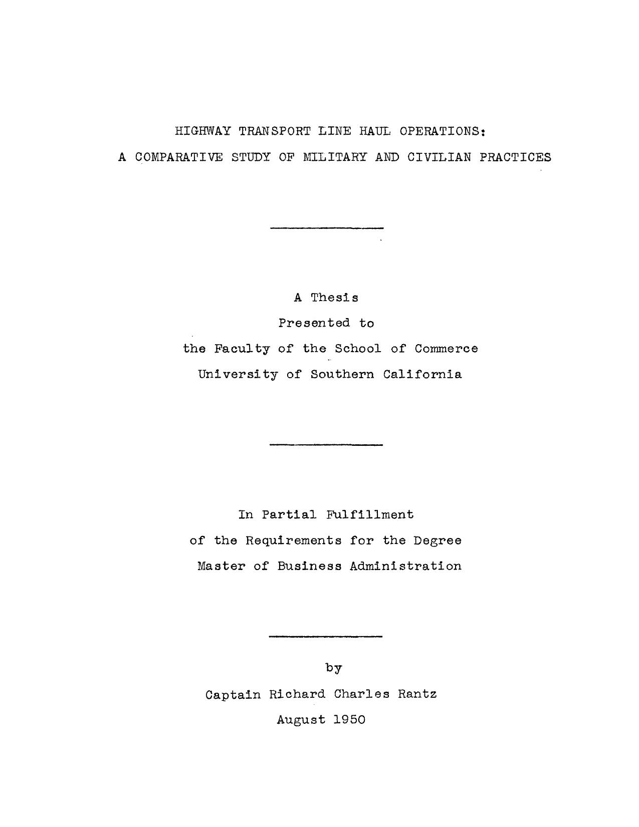 Highway transport line haul operations: A comparative study of military and civilian practices by Rantz Richard Charles