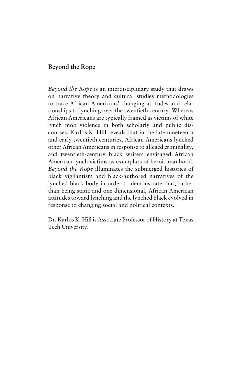Hill by Beyond the Rope. The Impact of Lynching on Black Culture & Memory (2016)