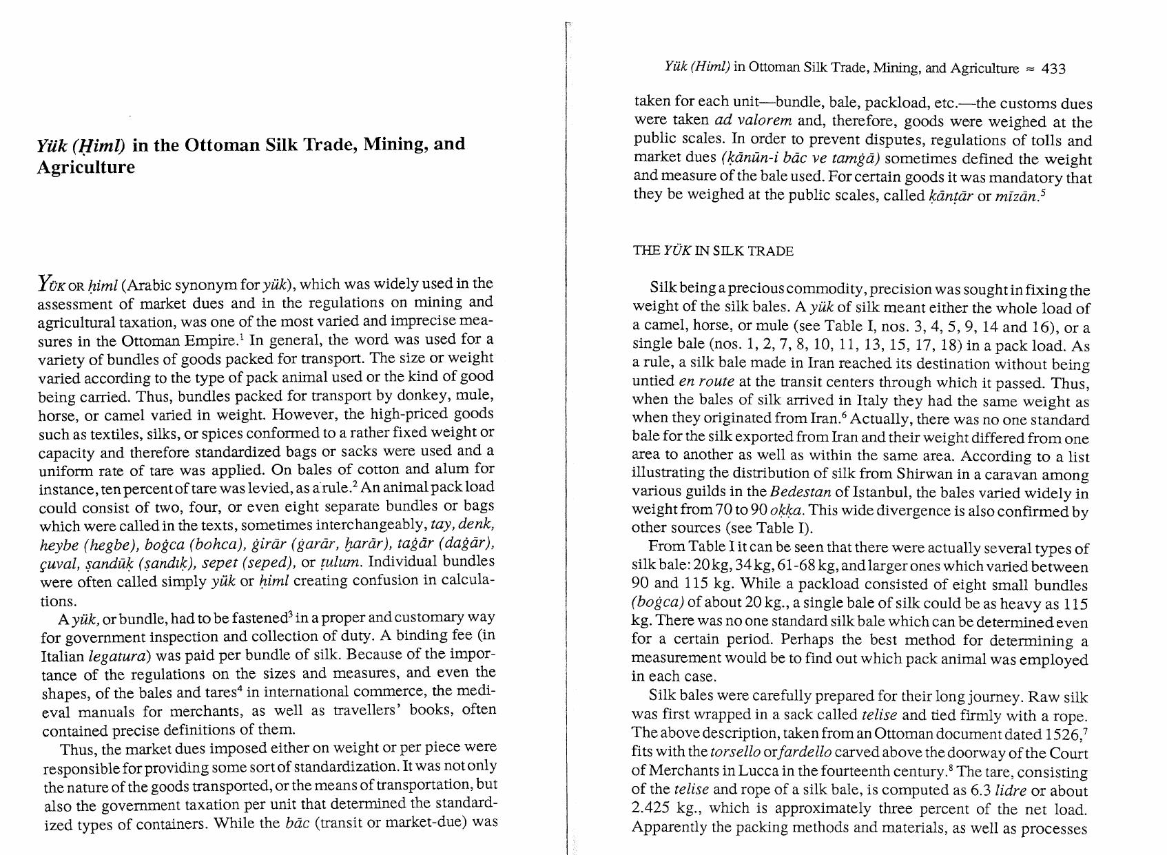 Hilm (YÃ¼k) In The Ottoman Silk Trade, Mining And Agriculture by Halil İnalcık