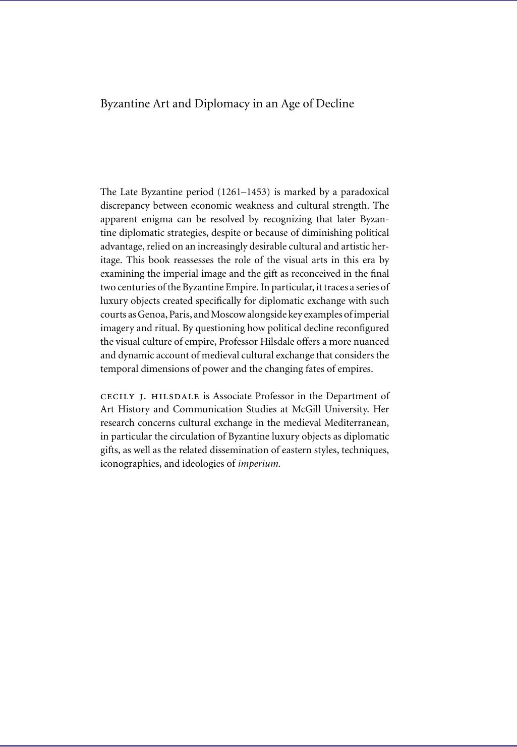 Hilsdale, Byzantine Art and Diplomacy in an Age of Decline by Cecily Hilsdale