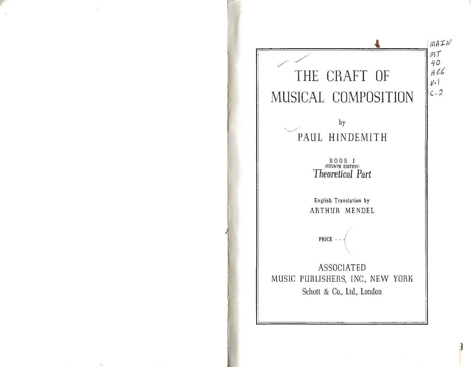 Hindemith Paul The Craft of Musical Composition by Unknown