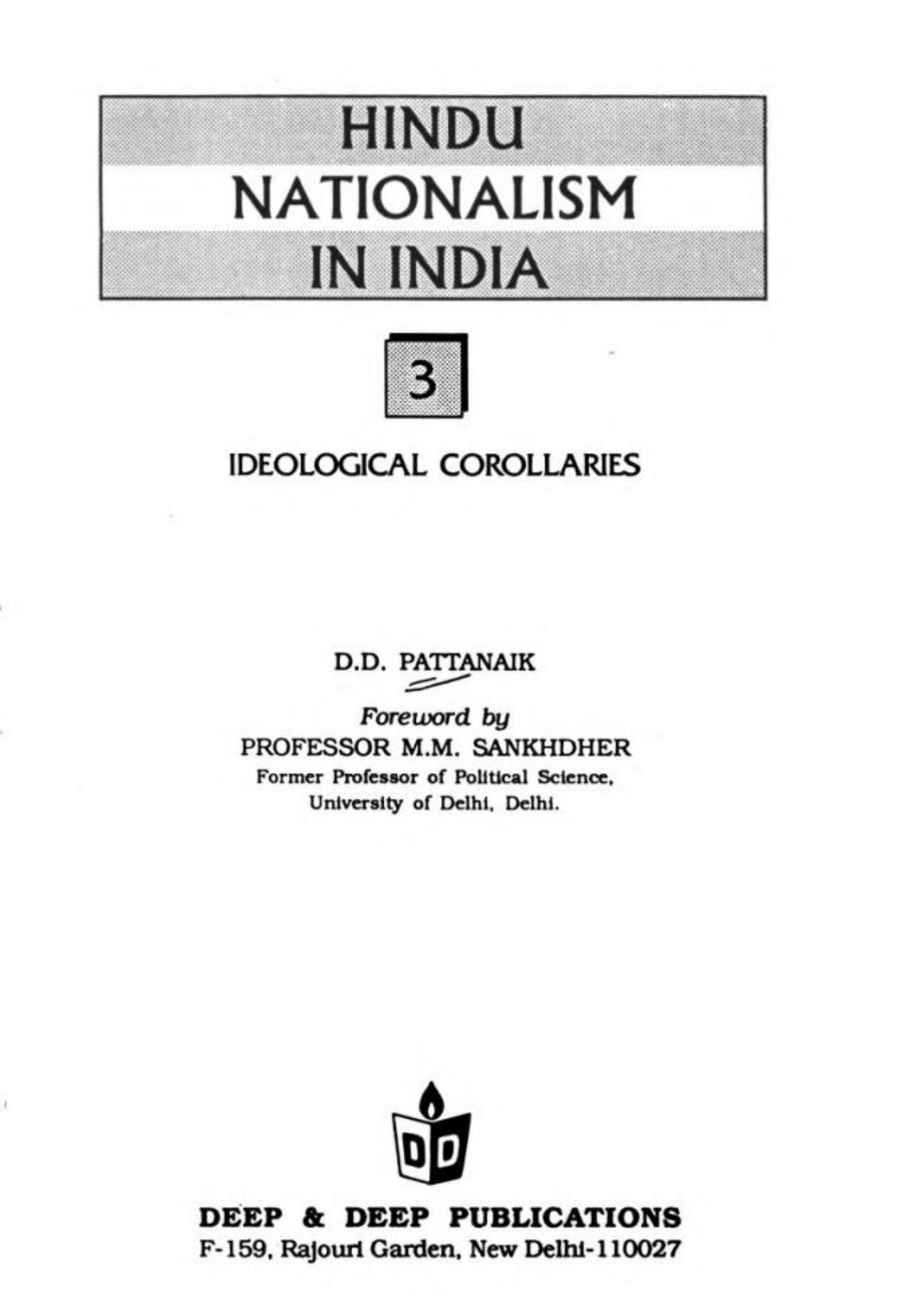 Hindu nationalism in India - 3. Ideological corollaries by D. D. Pattanaik