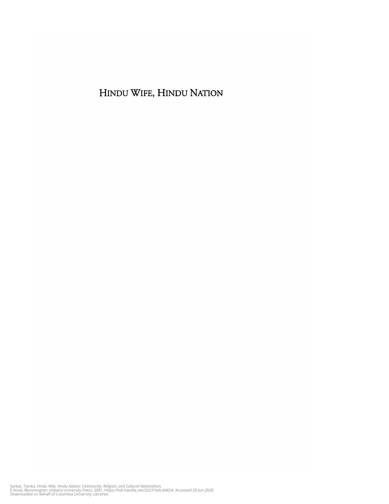 Hindu wife, Hindu nation : community, religion, and cultural nationalism by Tanika Sarkar