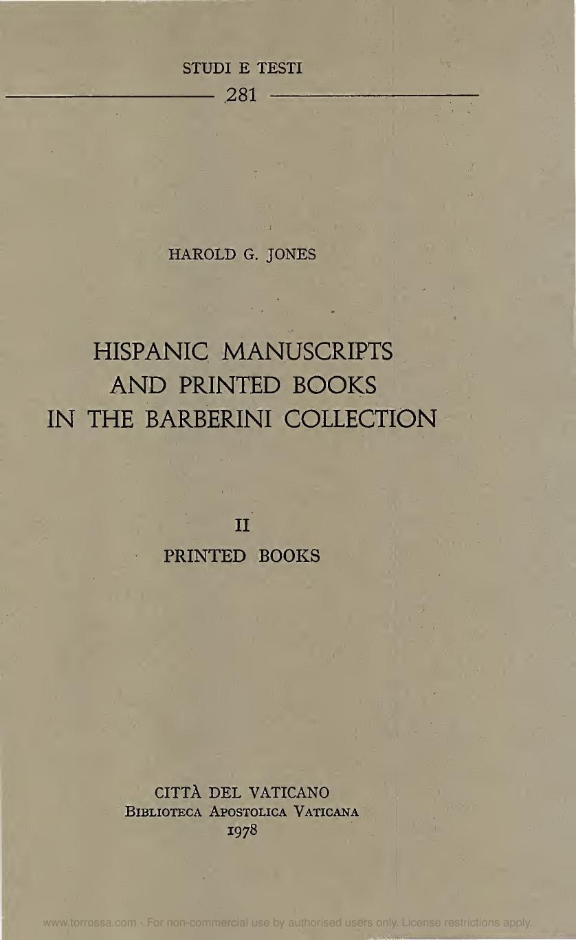 Hispanic manuscripts and printed books in the Barberini collection by Harold G. Jones