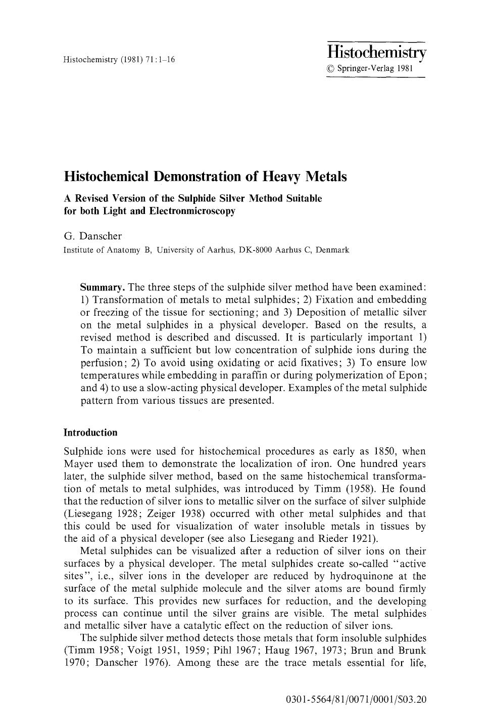 Histochemical demonstration of heavy metals by Unknown