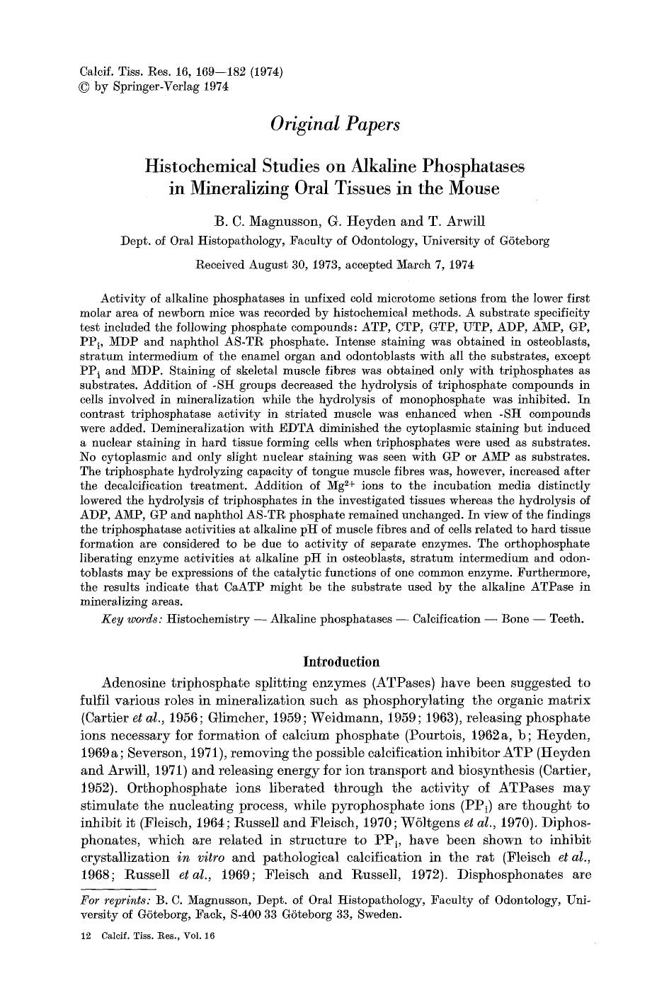 Histochemical studies on alkaline phosphatases in mineralizing oral tissues in the mouse by Unknown