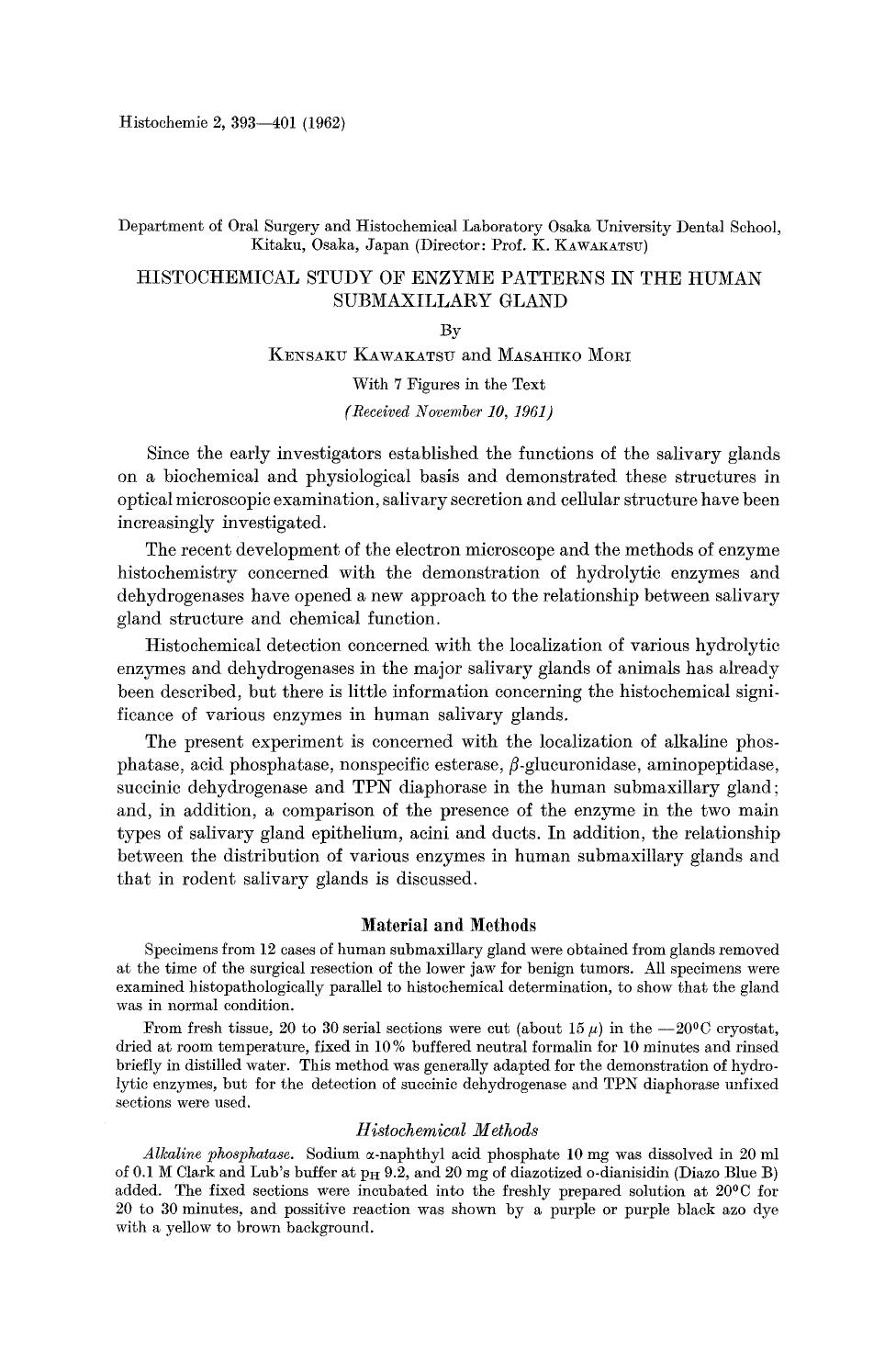 Histochemical study of enzyme patterns in the human submaxillary gland by Unknown