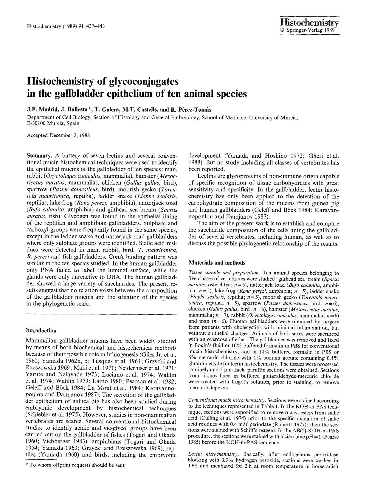 Histochemistry of glycoconjugates in the gallbladder epithelium of ten animal species by Unknown