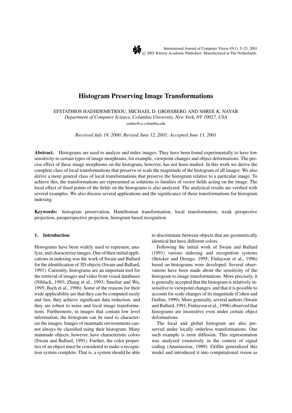 Histogram Preserving Image Transformations by Histogram Preserving Image Transformations