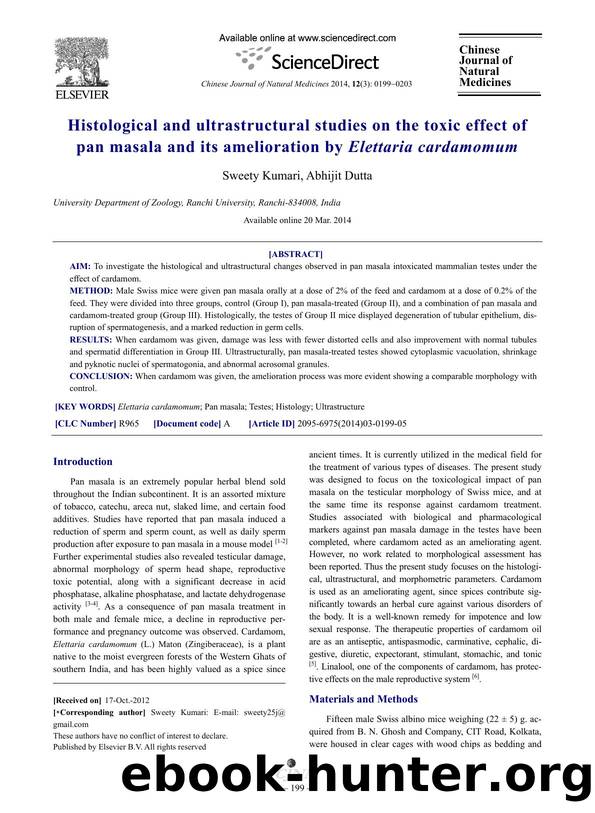 Histological and ultrastructural studies on the toxic effect of pan masala and its amelioration by Elettaria cardamomum by Sweety Kumari & Abhijit Dutta