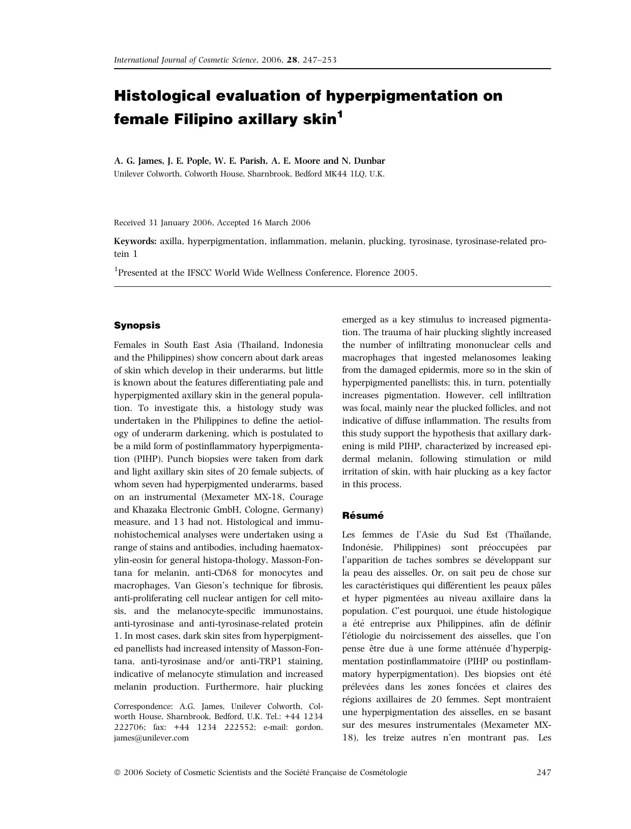 Histological evaluation of hyperpigmentation on female Filipino axillary skin1 by Unknown