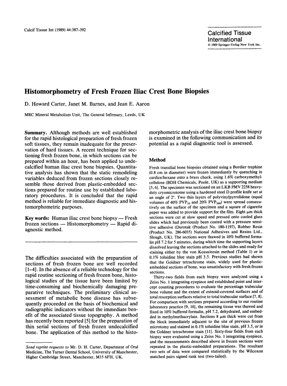 Histomorphometry of fresh frozen iliac crest bone biopsies by Unknown