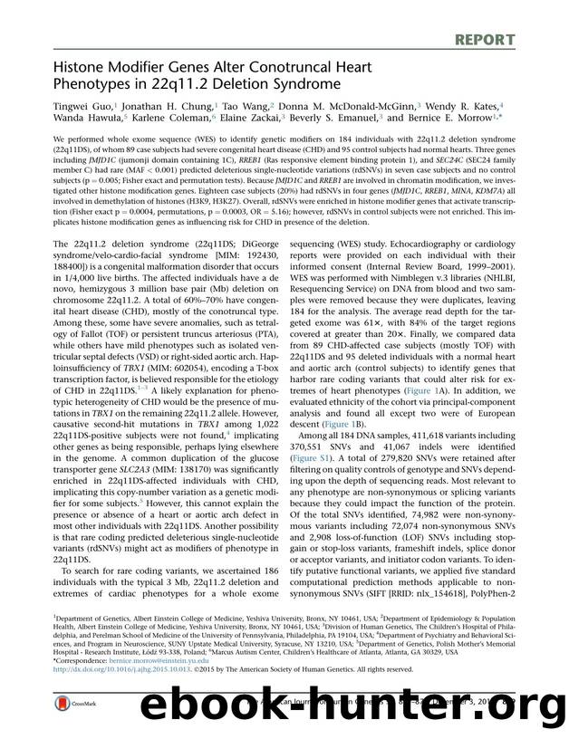 Histone Modifier Genes Alter Conotruncal Heart Phenotypes in 22q11.2 Deletion Syndrome by unknow