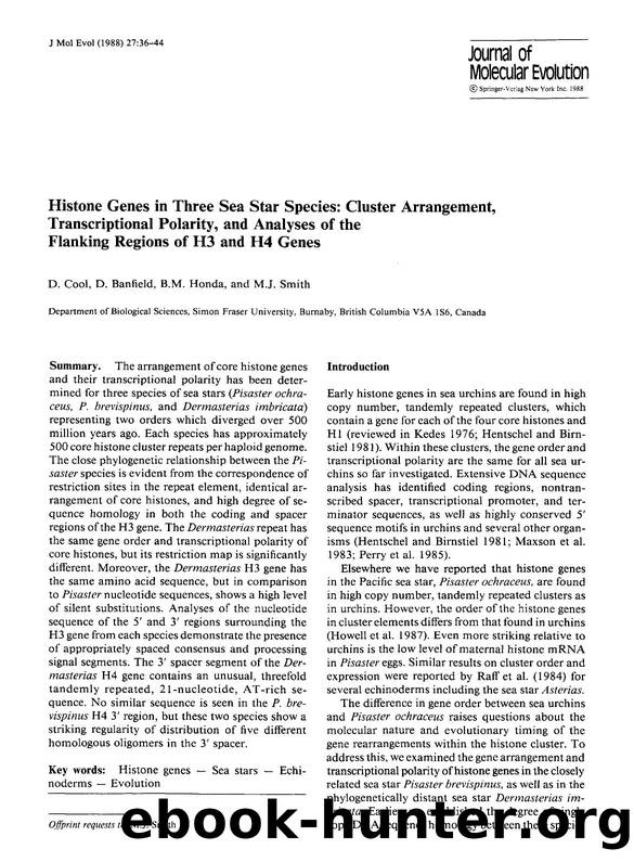 Histone genes in three sea star species: Cluster arrangement, transcriptional polarity, and analyses of the flanking regions of H3 and H4 genes by Unknown