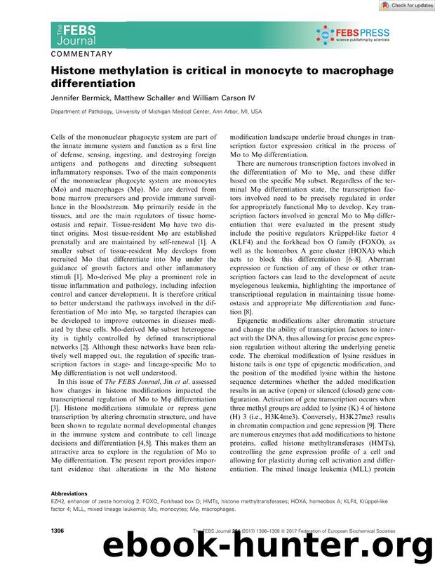 Histone methylation is critical in monocyte to macrophage differentiation by Unknown