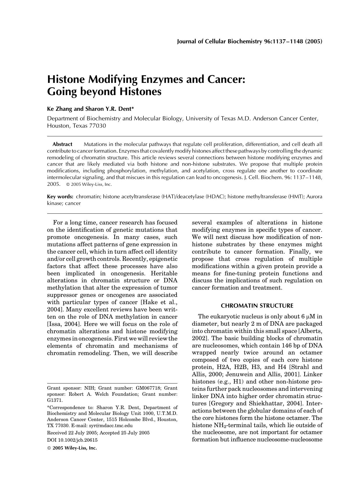 Histone modifying enzymes and cancer: Going beyond histones by Unknown