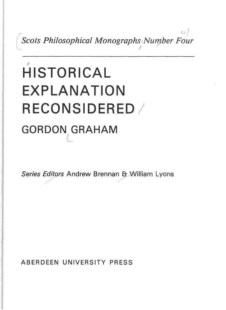 Historical Explanation Reconsidered by Gordon Graham