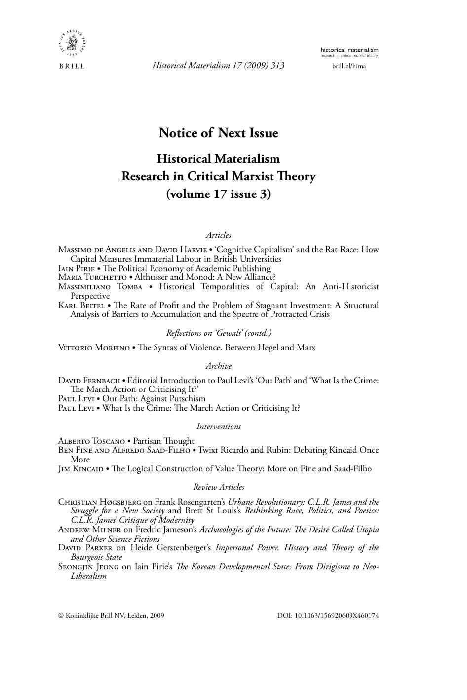 Historical Materialism Research in Critical Marxist Theory (volume 17 issue 3) by Unknown