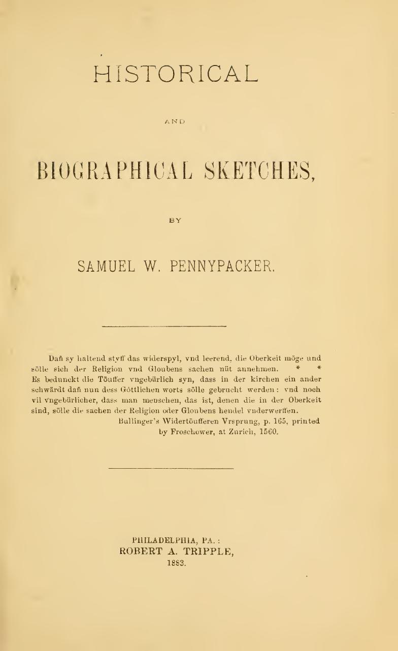Historical and Biographical Sketches by Samuel W. Pennypacker