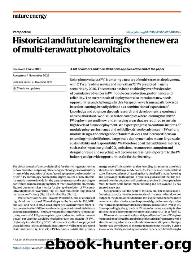 Historical and future learning for the new era of multi-terawatt photovoltaics by unknow