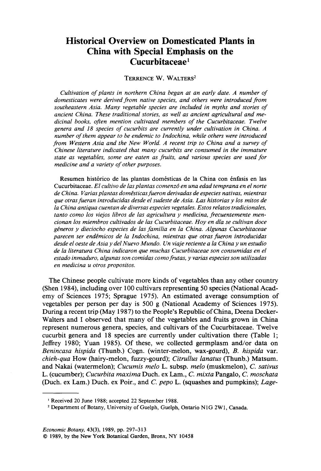 Historical overview on domesticated plants in China with special emphasis on the Cucurbitaceae by Unknown