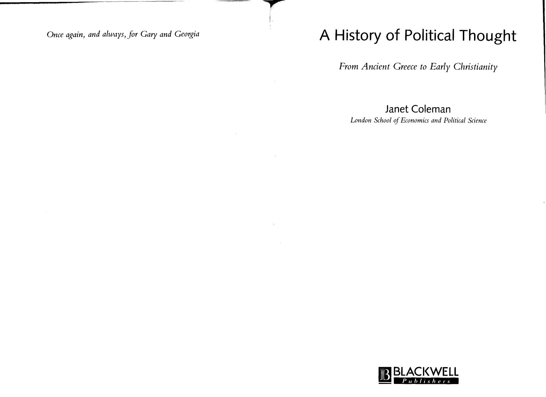 History Of Political Thought [From Ancient Greece To Early Christianity] by Unknown