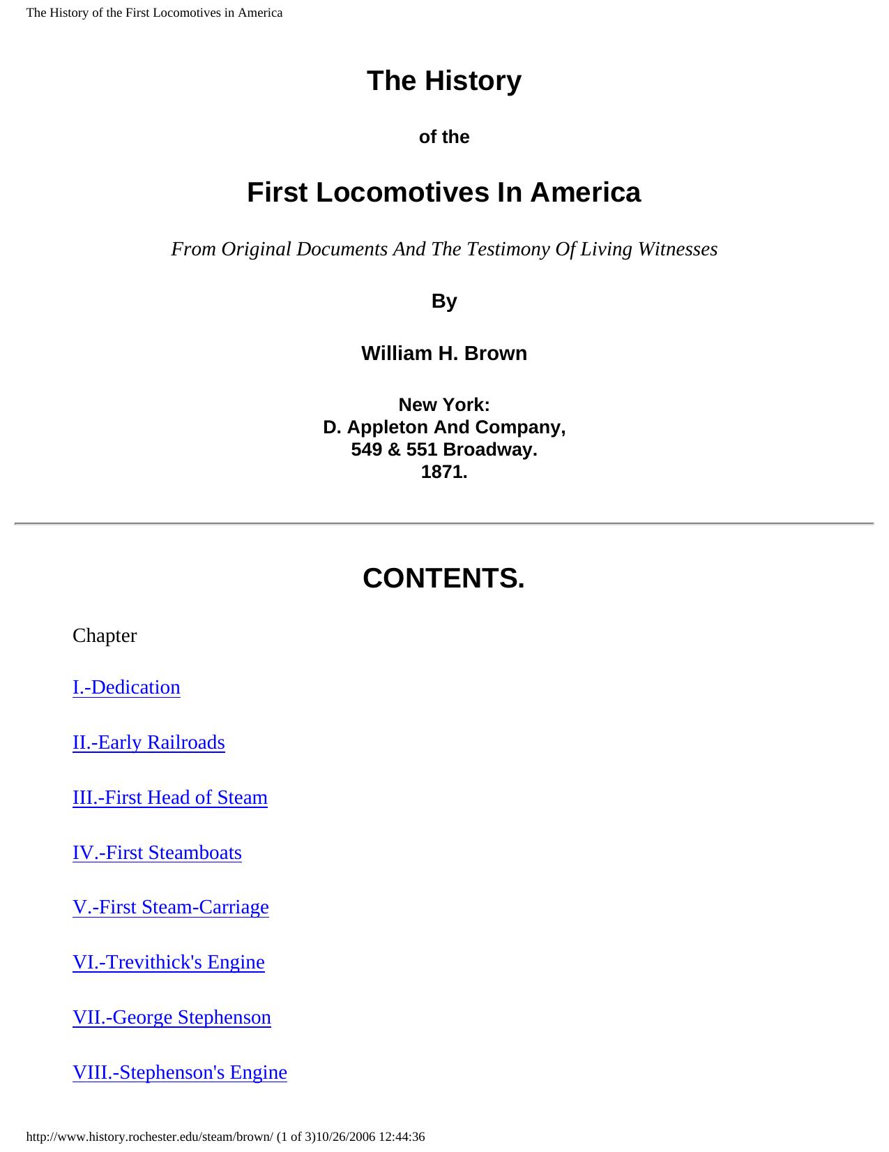 History Of The First Steam Locomotives In America by W Brown