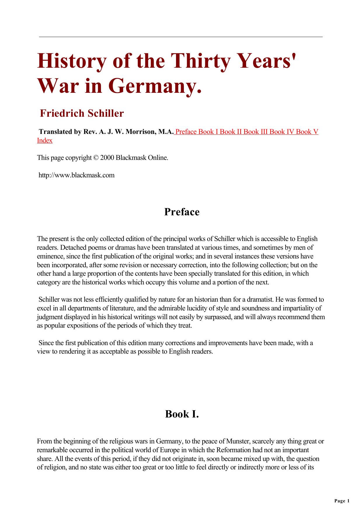 History Of The Thirty Years War In Germany by Unknown