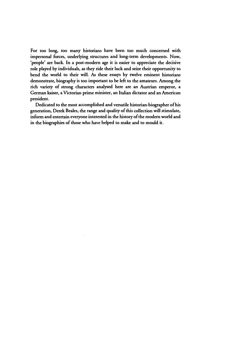 History and Biography: Essays in Honour of Derek Beales by T. C. W. Blanning David Cannadine