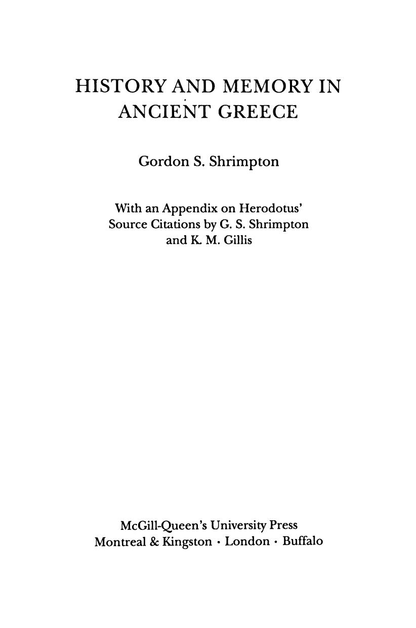 History and Memory in Ancient Greece by Shrimpton Gordon S