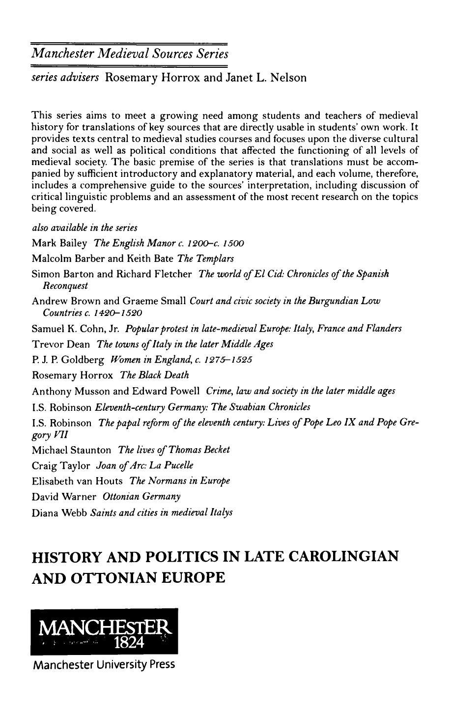 History and Politics in Late Carolingian and Ottonian Europe: The Chronicle of Regino of PrÃ¼m and Adalbert of Magdeburg by Simon MacLean