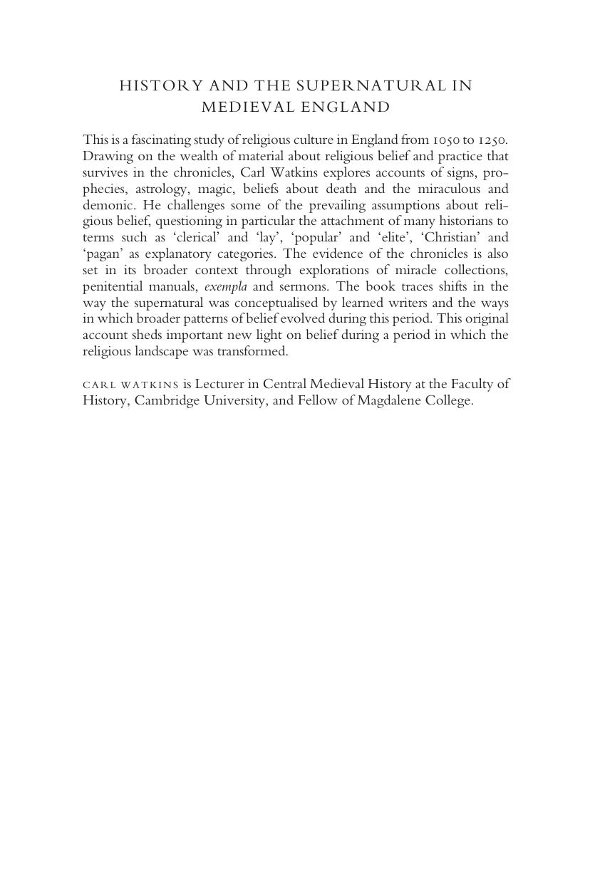 History and the Supernatural in Medieval England by Staycare Mngmt