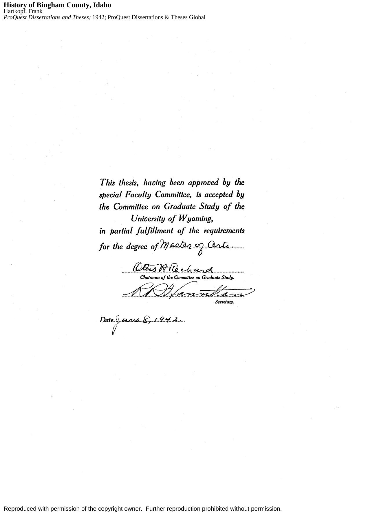 History of Bingham County, Idaho by Hartkopf Frank